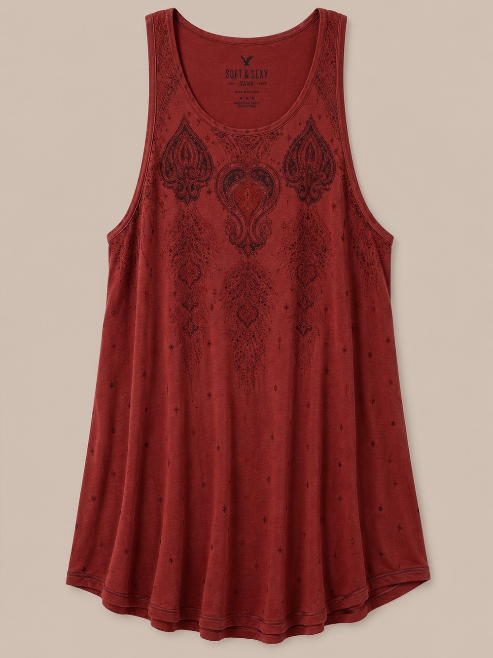 American Eagle Soft & Sexy Henna Print Swing Tank Top Medium Boho Festival
